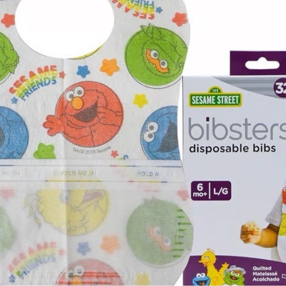 Sesame Street Disposable Bibs - White with Multicolor Character Circles